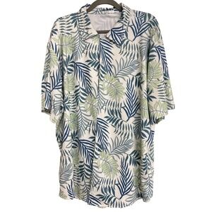 Fashion Mens 2XL Tropical Palm Leaf Hawaiian Shirt White Green Navy Short Sleeve